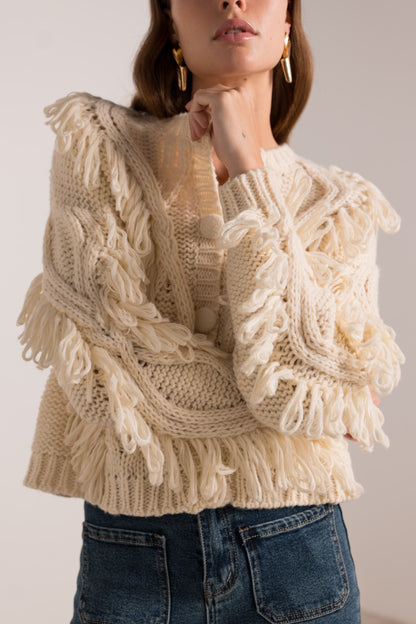 Gilet Franges Écru