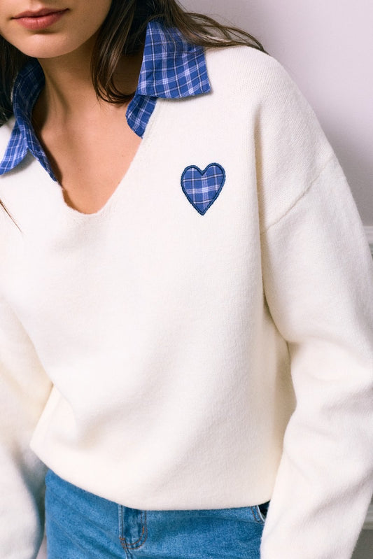 Pull Blanc Coeur
