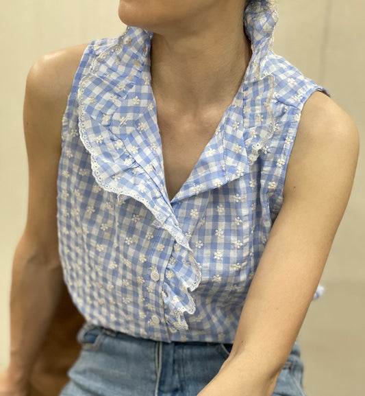 Chemise sans Manches Vichy Brodée