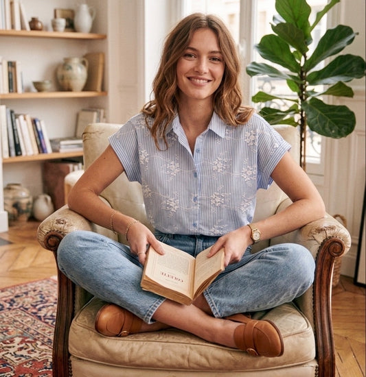Chemise Rayée Brodée Fleurs