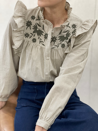 Chemise Rayée à Volants