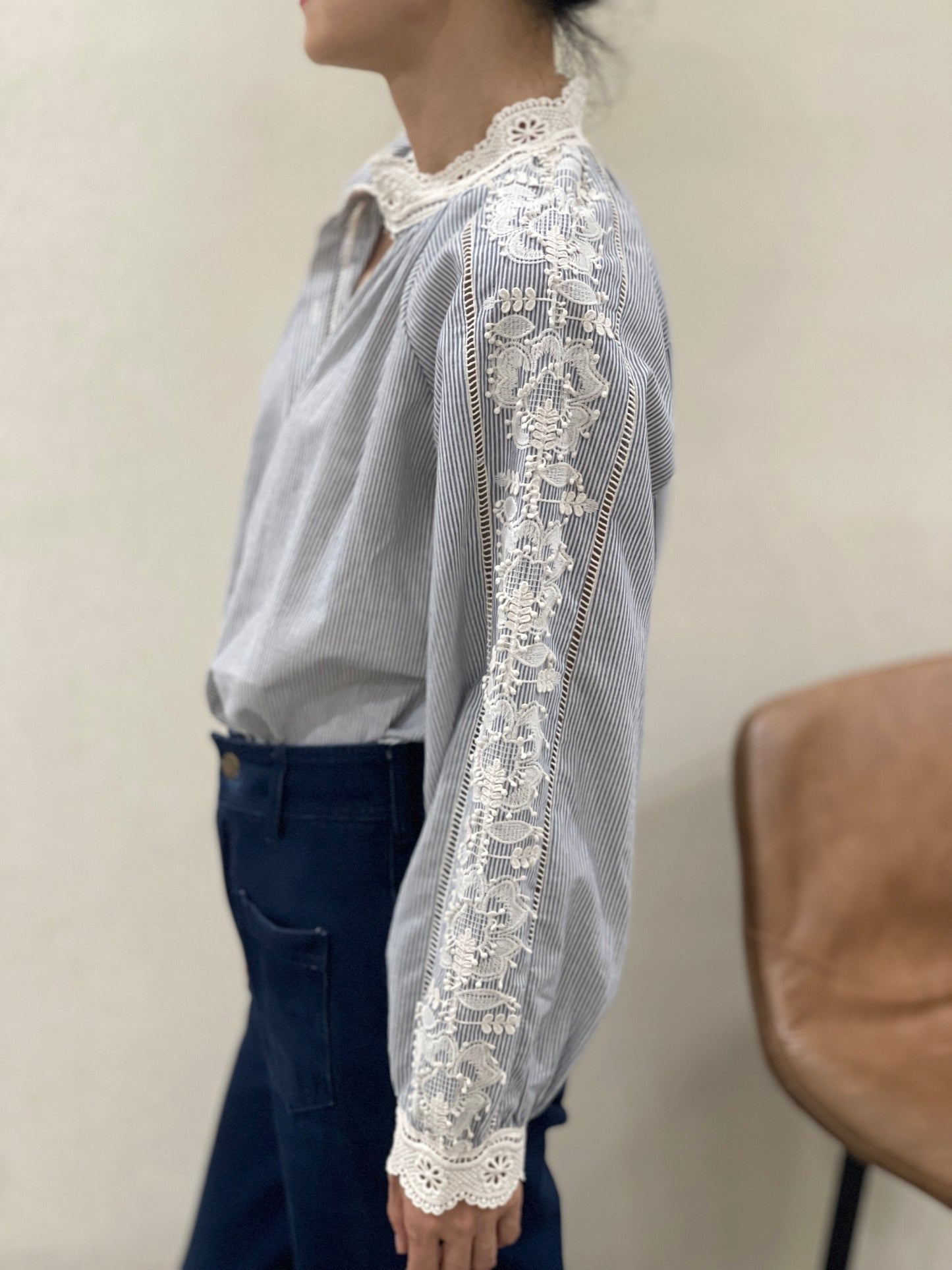 Chemise Rayée Dentelle