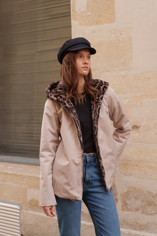 Parka Courte Imperméable Réversible Léopard - Laura Jo