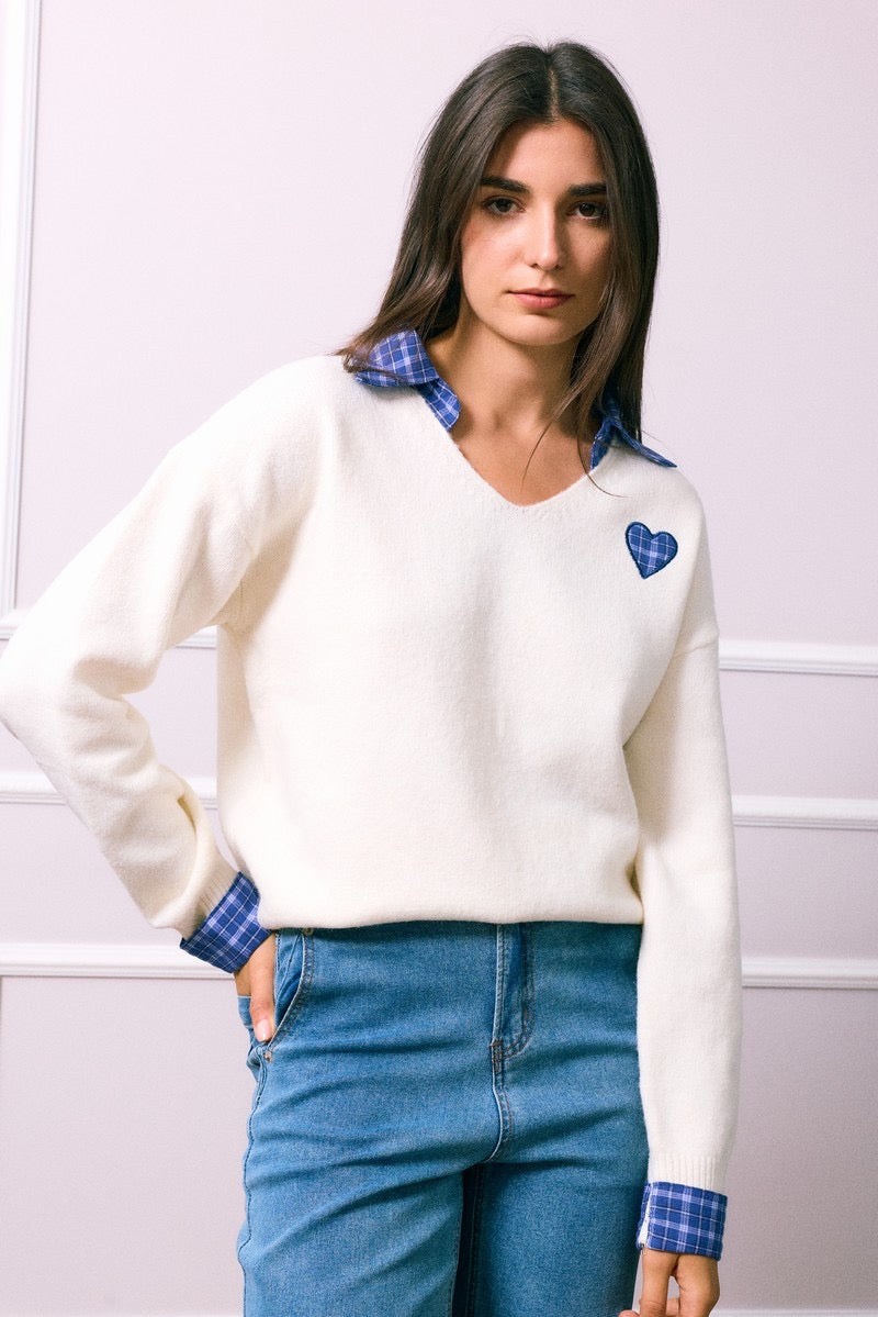Pull Blanc Coeur