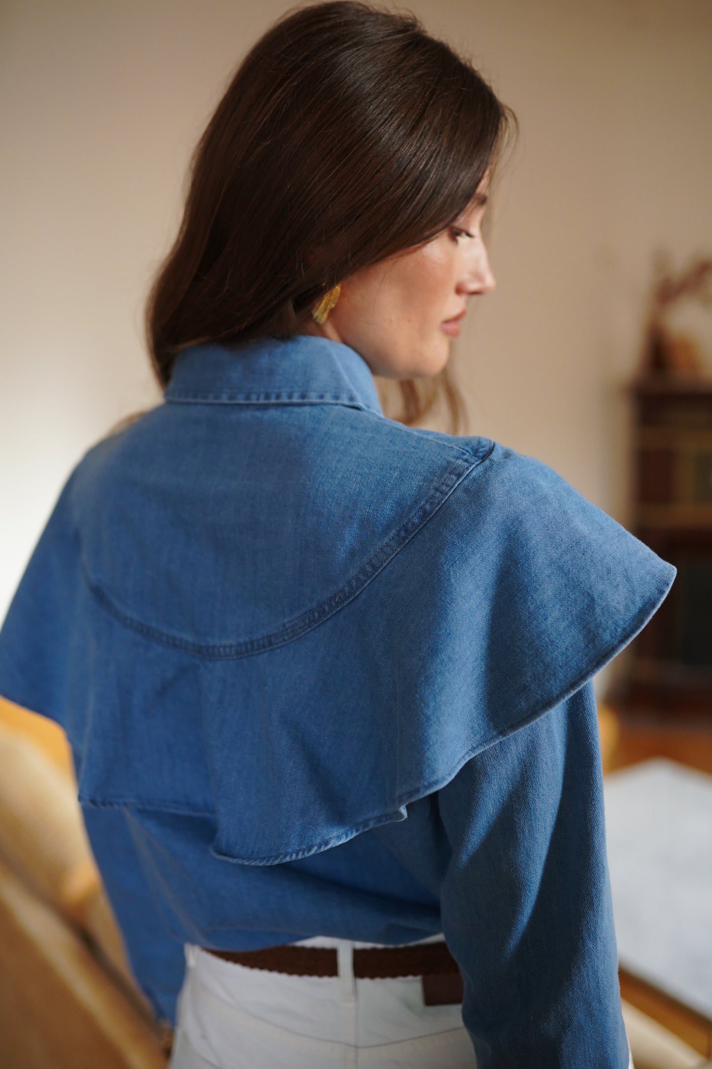 Chemise Denim Volantée