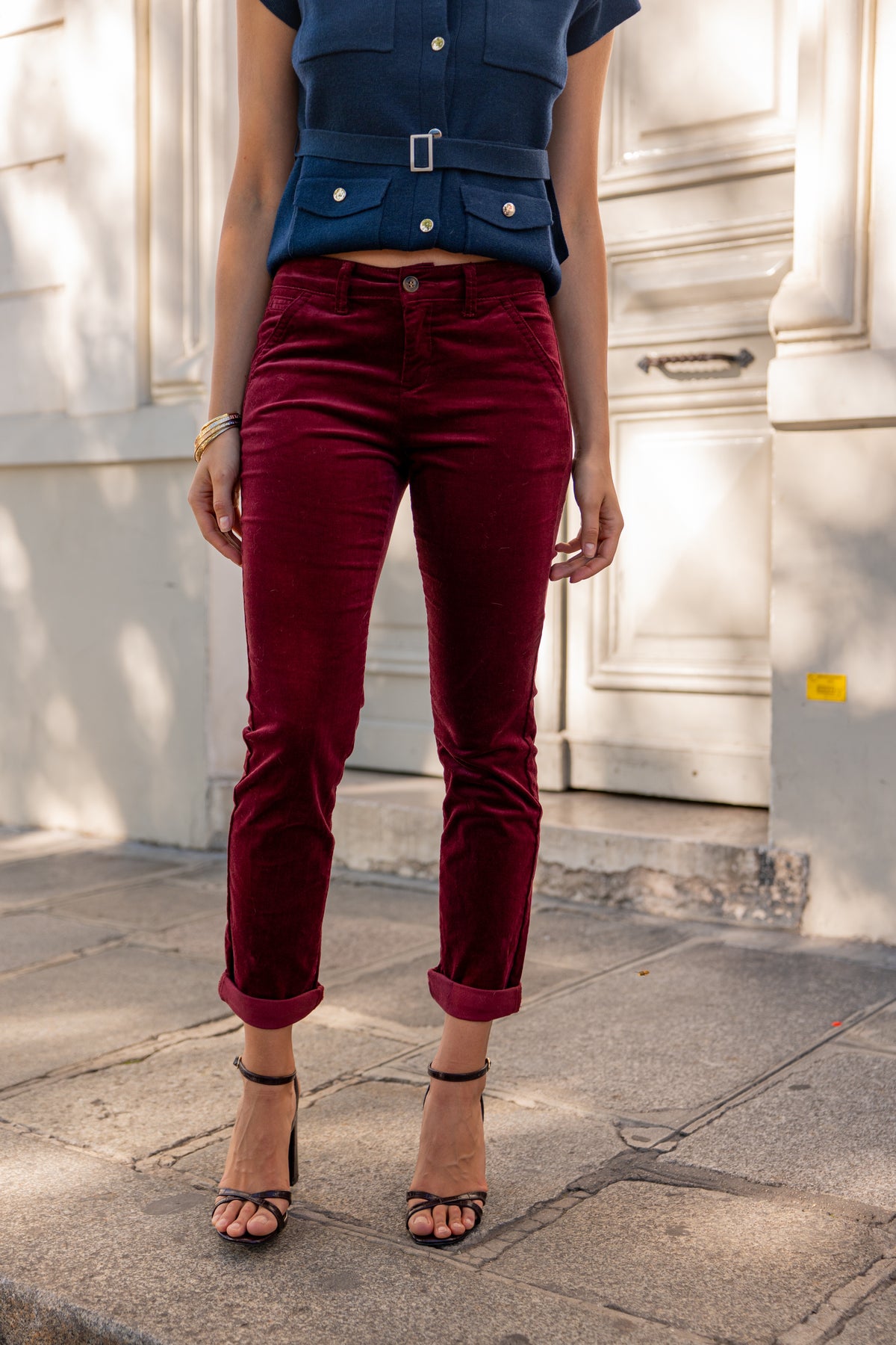 Pantalon Roxane - Chino Velours Bordeaux