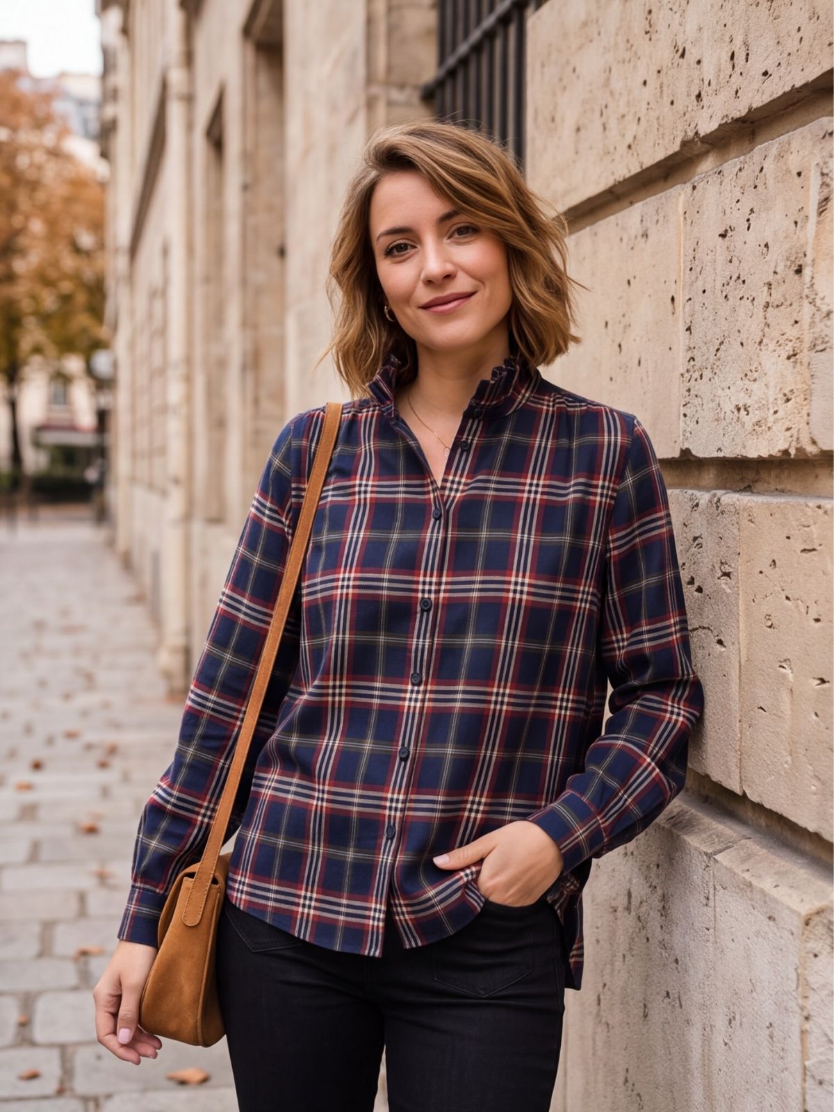 Chemise Léonie - Carreaux Marine et Rouge