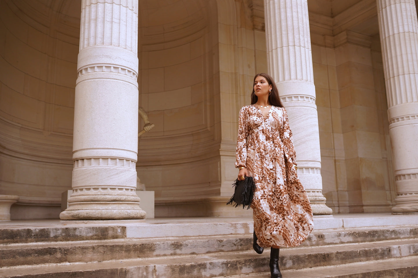 Robe Longue Imprimée Marron