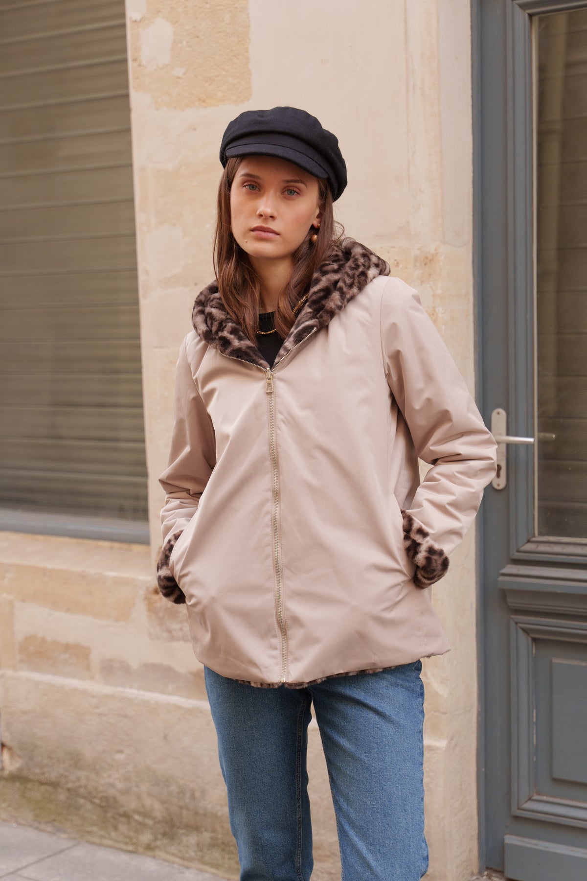 Parka Courte Imperméable Réversible Léopard - Laura Jo