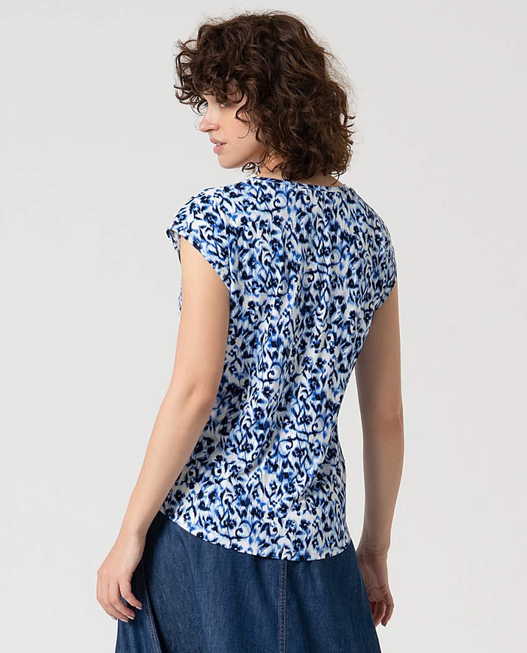 Tee-shirt Imprimé Bleu en Viscose Bambou