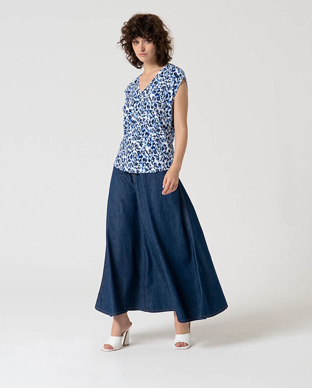 Tee-shirt Imprimé Bleu en Viscose Bambou