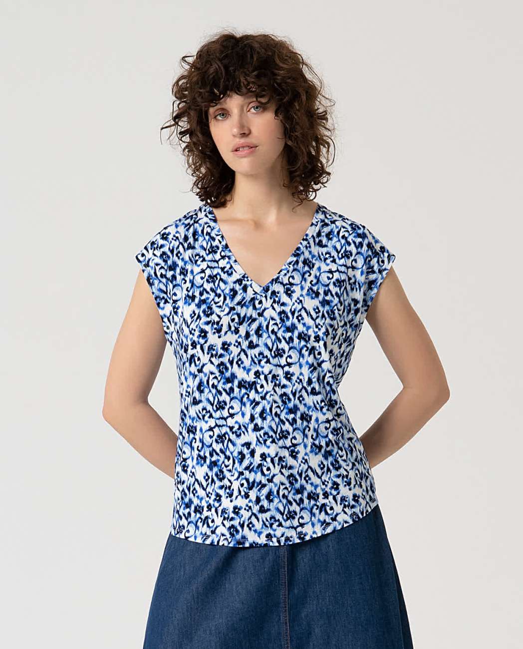 Tee-shirt Imprimé Bleu en Viscose Bambou