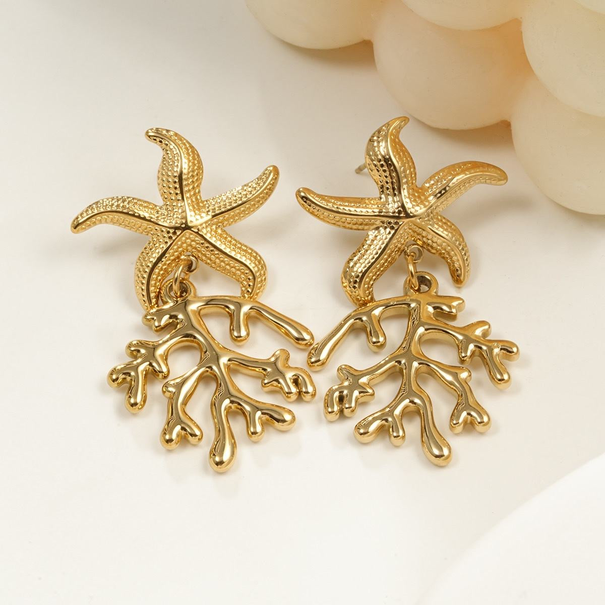 Boucle d'Oreille Étoile de Mer Corail
