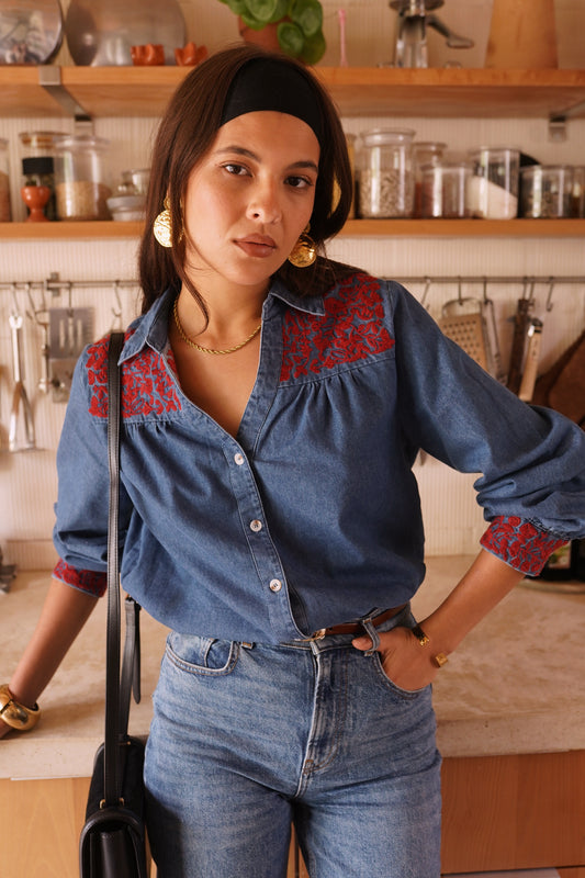 Chemise Denim Casual Brodée