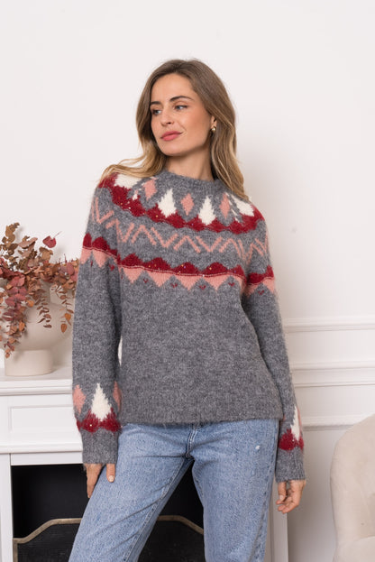 Pull Jacquard Gris