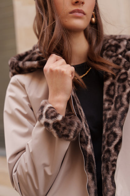 Parka Courte Imperméable Réversible Léopard - Laura Jo