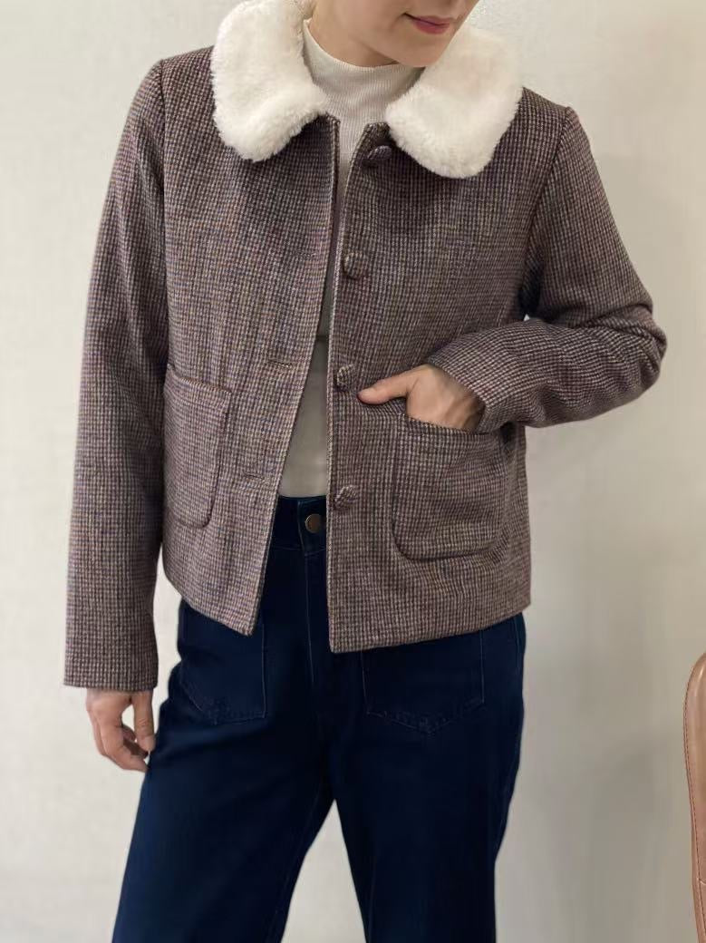 Veste à Carreaux Col Blanc