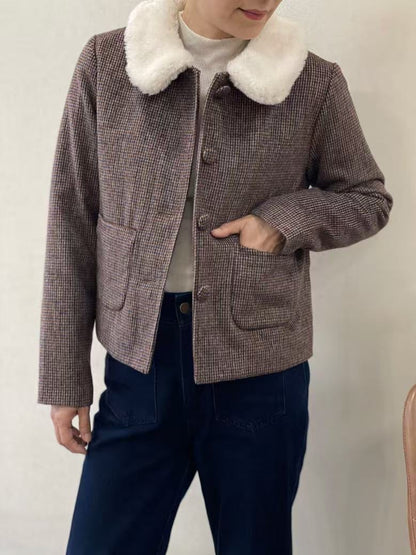 Veste à Carreaux Col Blanc