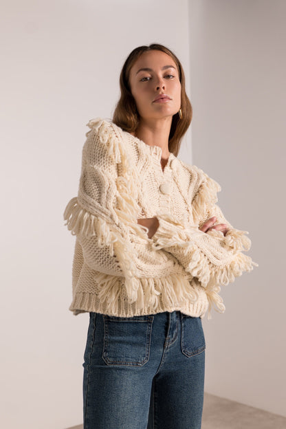 Gilet Franges Écru