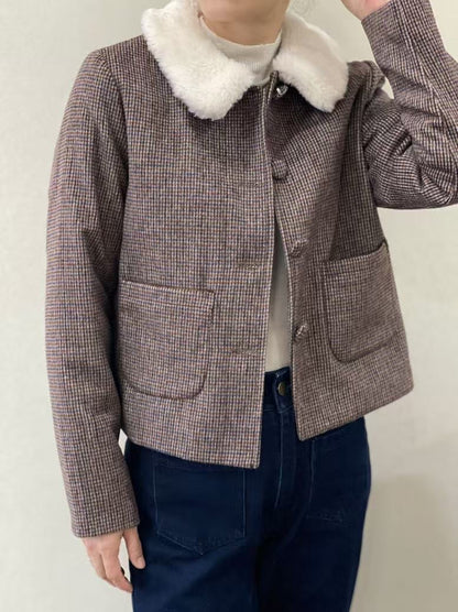 Veste à Carreaux Col Blanc