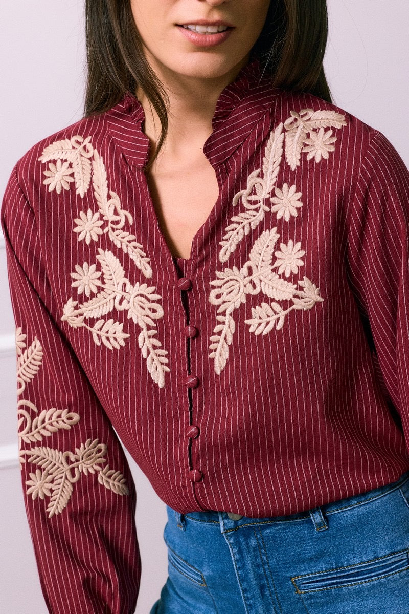 Chemise à Motifs Floraux Bordeaux