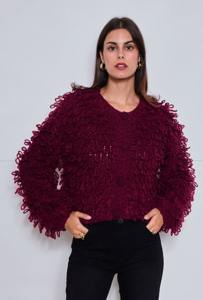Gilet Bouclette Prune ou Kaki