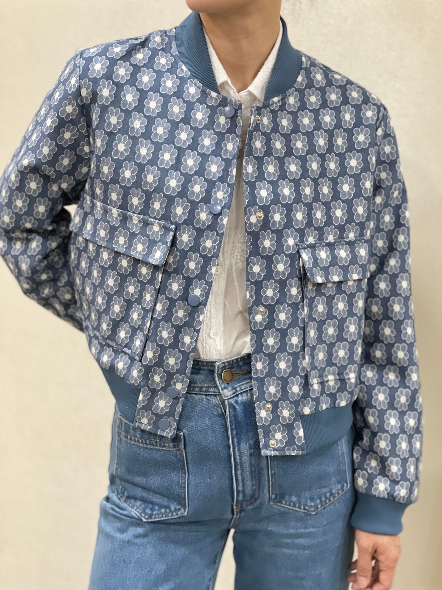 Veste Imprimé Fleuri Bleu