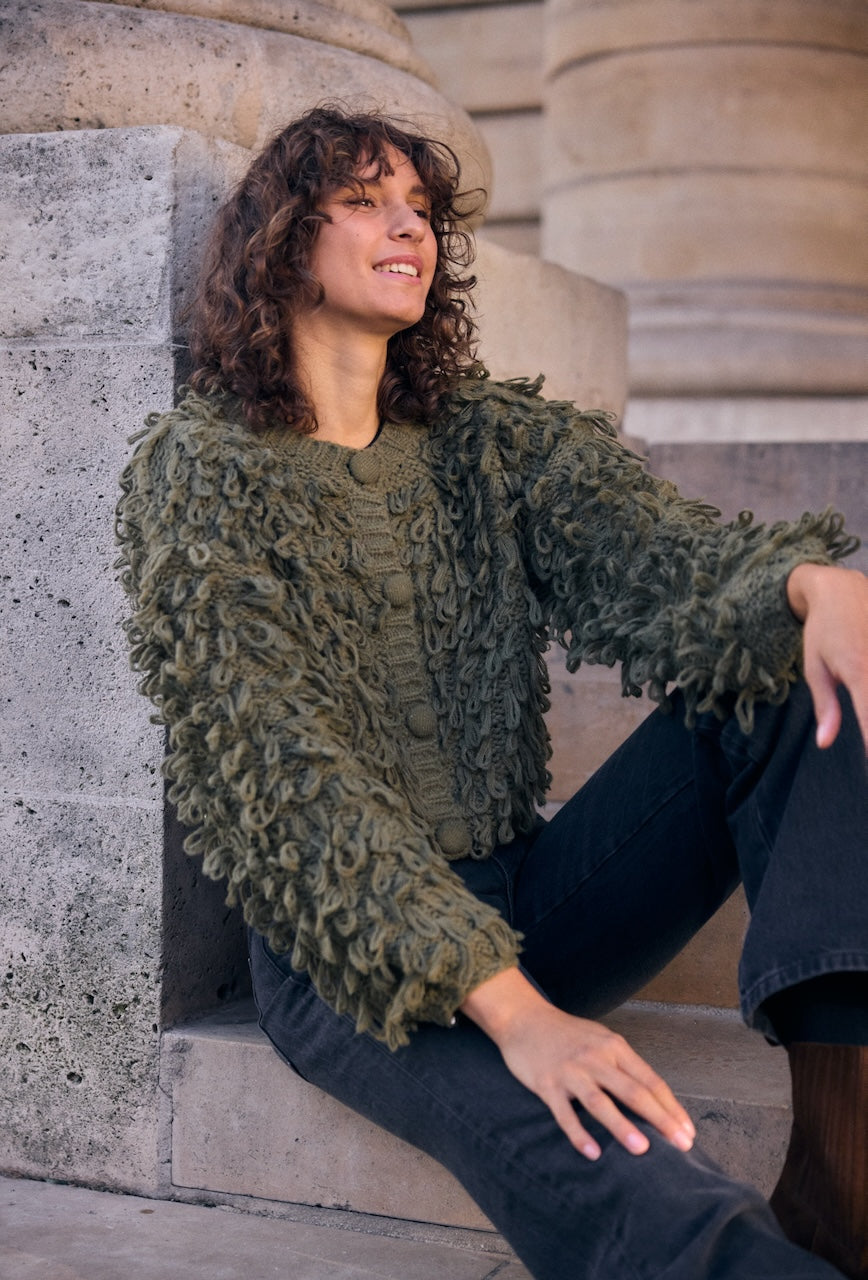 Gilet Bouclette Prune ou Kaki