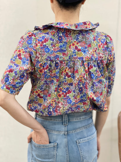 Chemise Fleurie Col Volanté