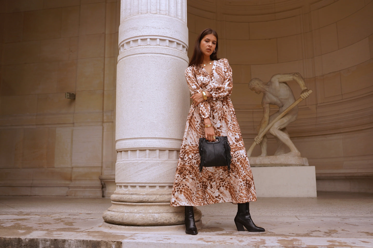 Robe Longue Imprimée Marron