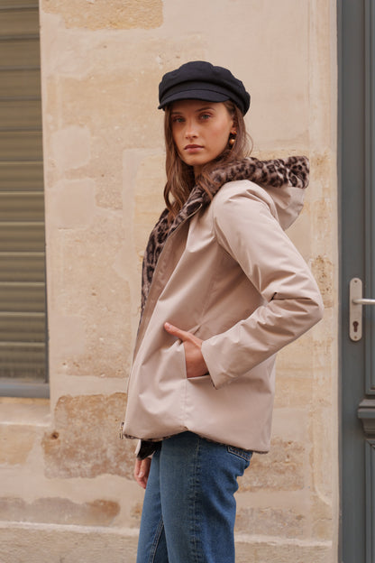 Parka Courte Imperméable Réversible Léopard - Laura Jo