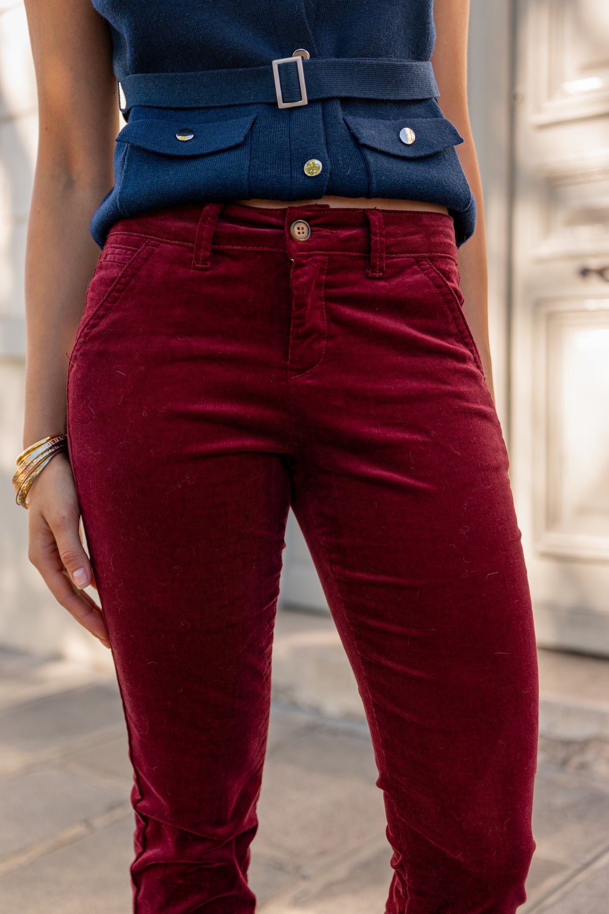 Pantalon Roxane - Chino Velours Bordeaux
