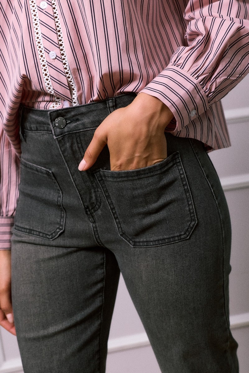 Jean Flare Gris Délavé