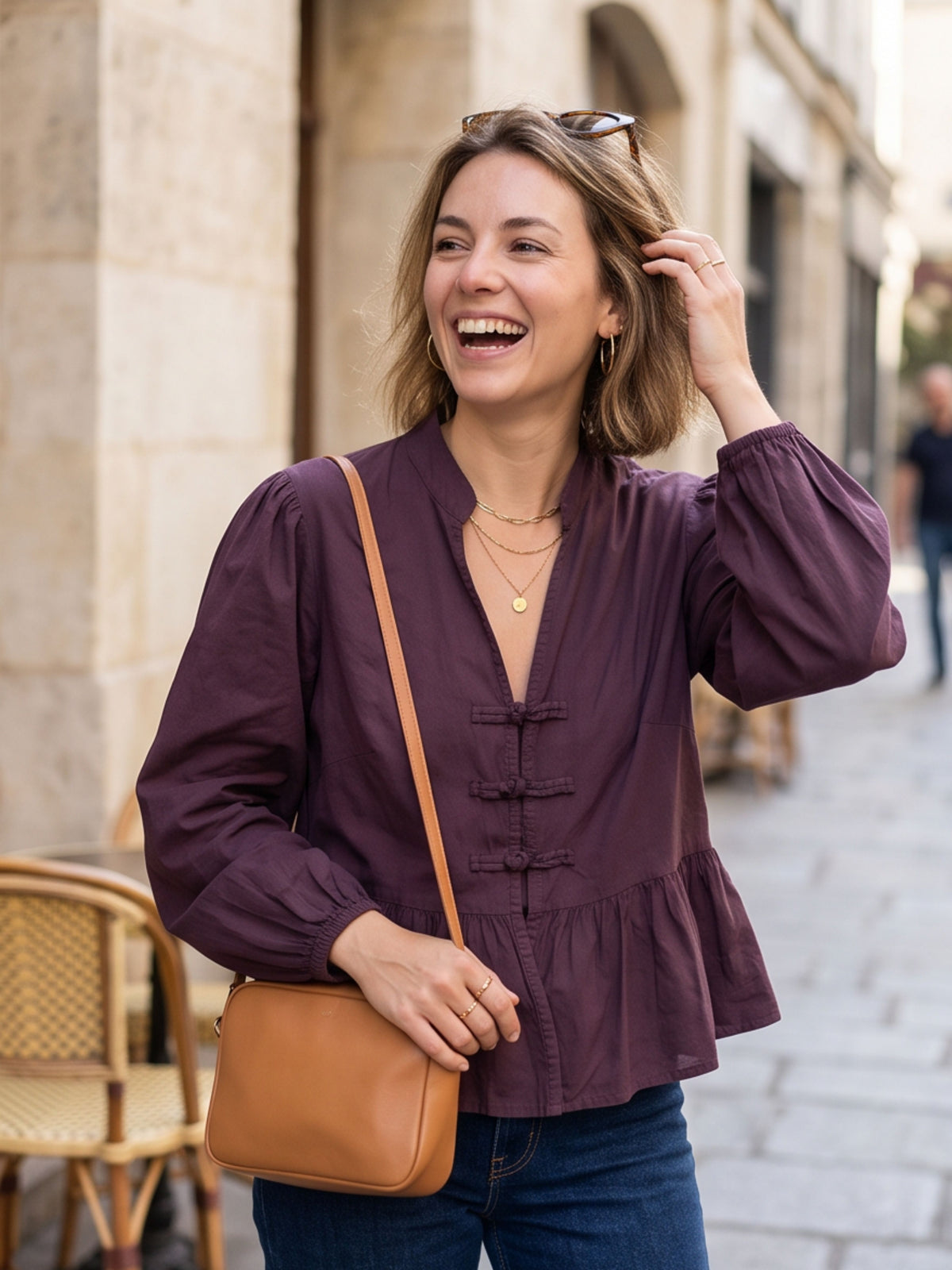 Blouse Zoé - Col V Brandebourg