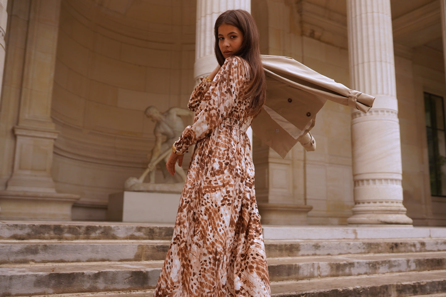 Robe Longue Imprimée Marron