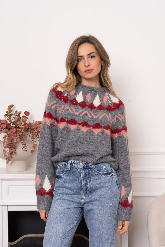 Pull Jacquard Gris