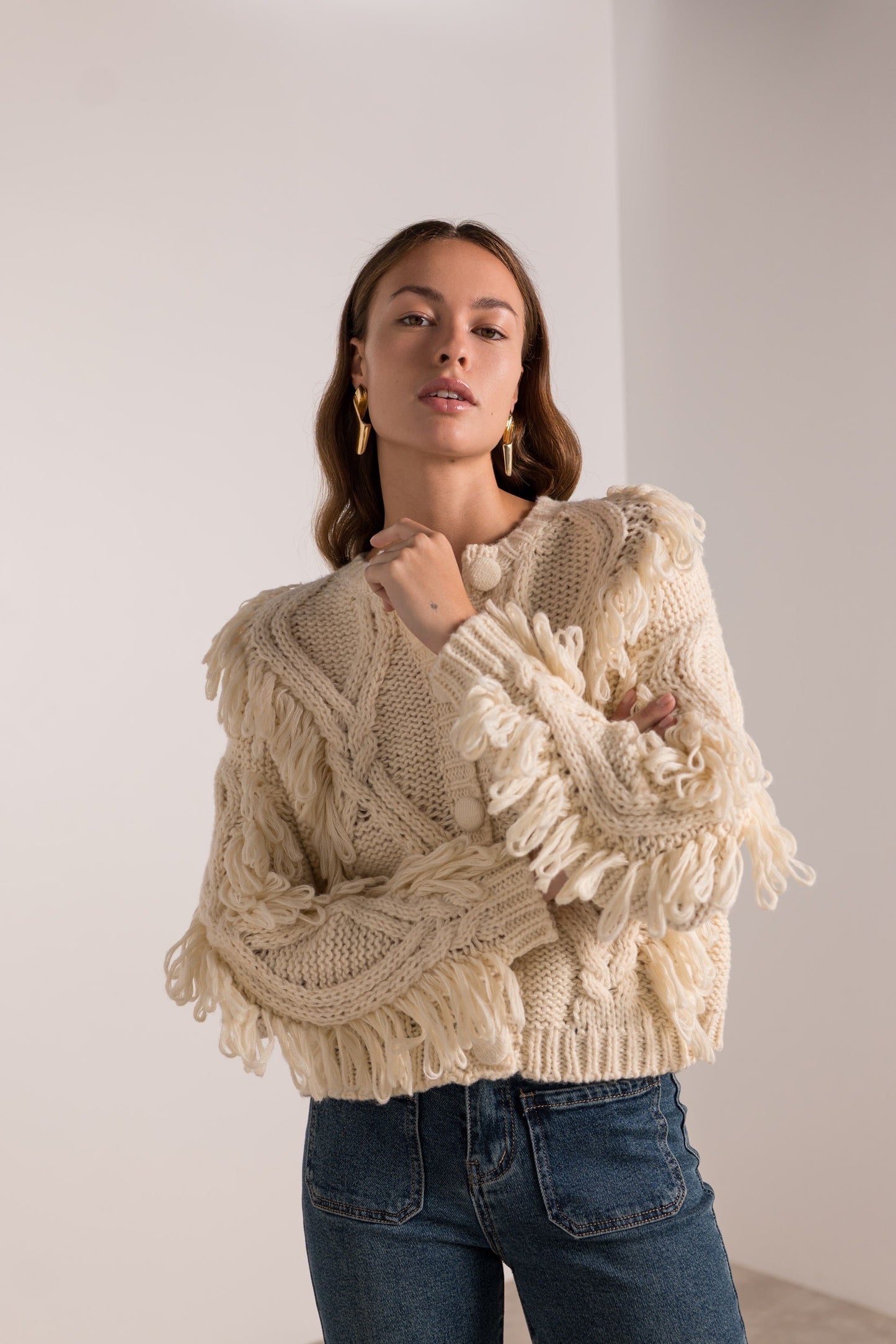 Gilet Franges Écru