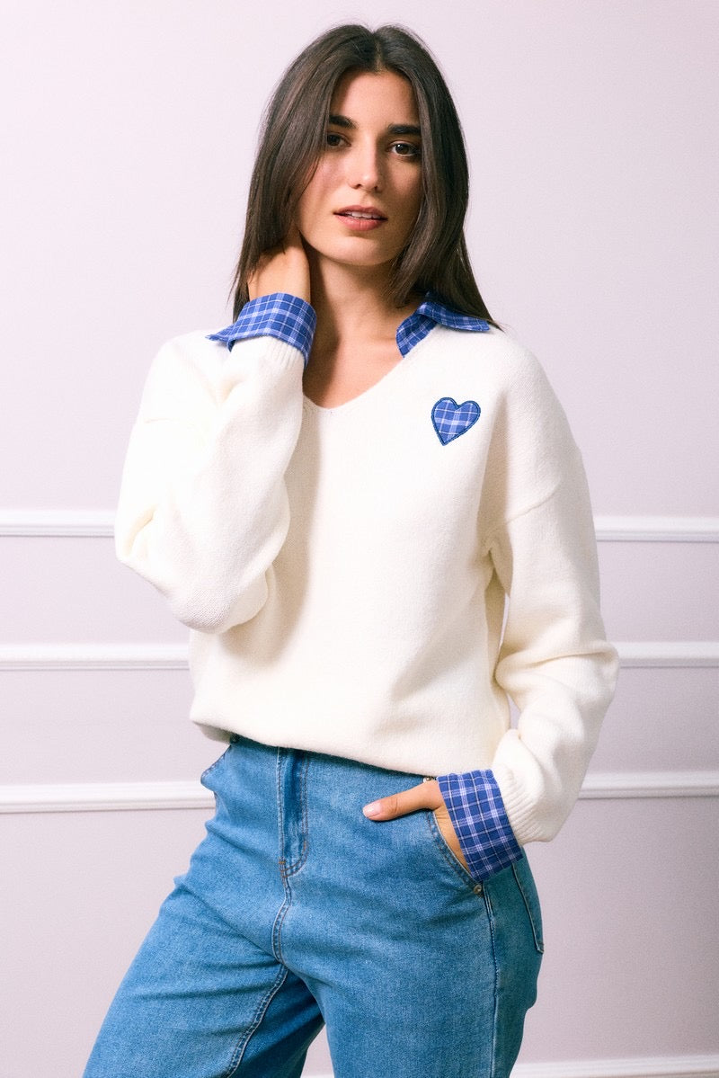 Pull Blanc Coeur