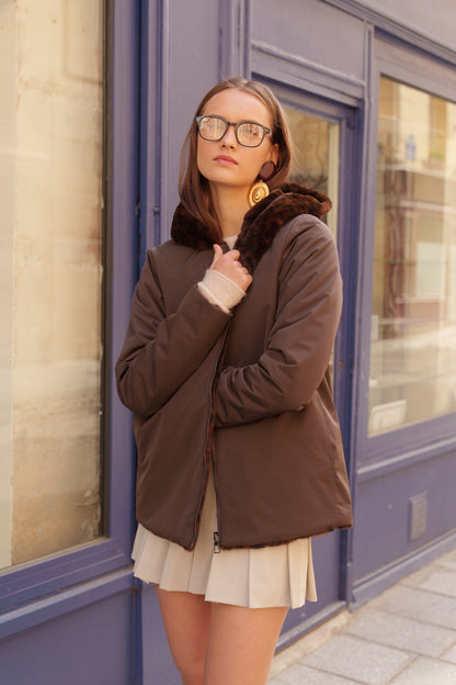 Parka Courte Imperméable Réversible Léopard - Laura Jo