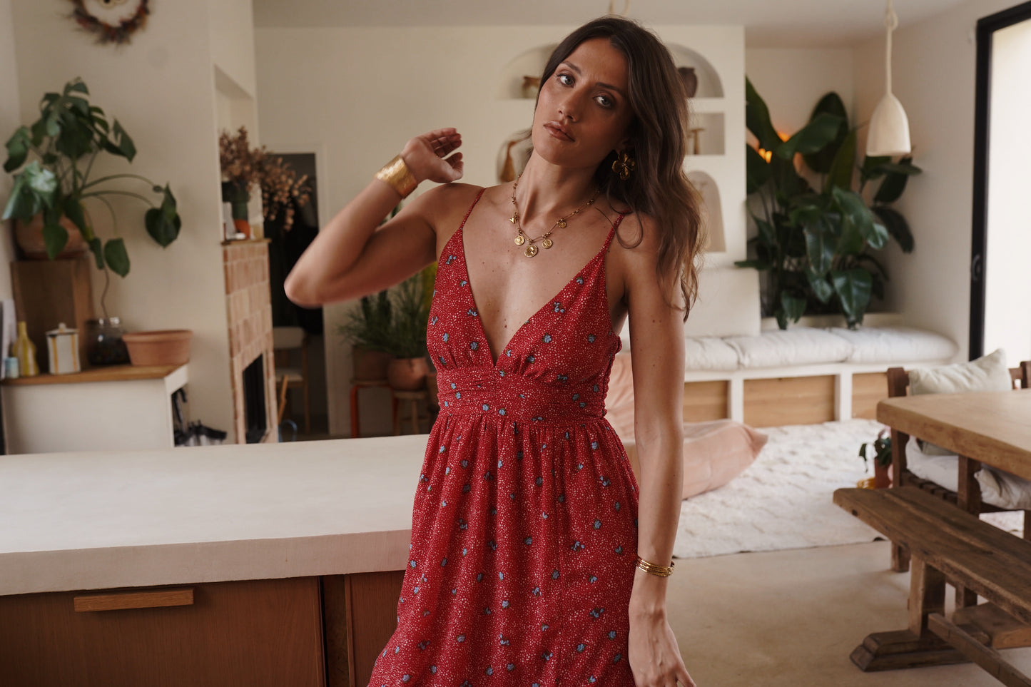 Robe Longue Fleurie Rouge