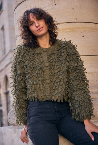Gilet Bouclette Prune ou Kaki