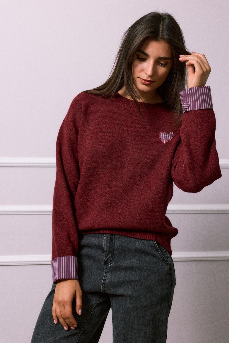 Pull Bordeaux Coeur