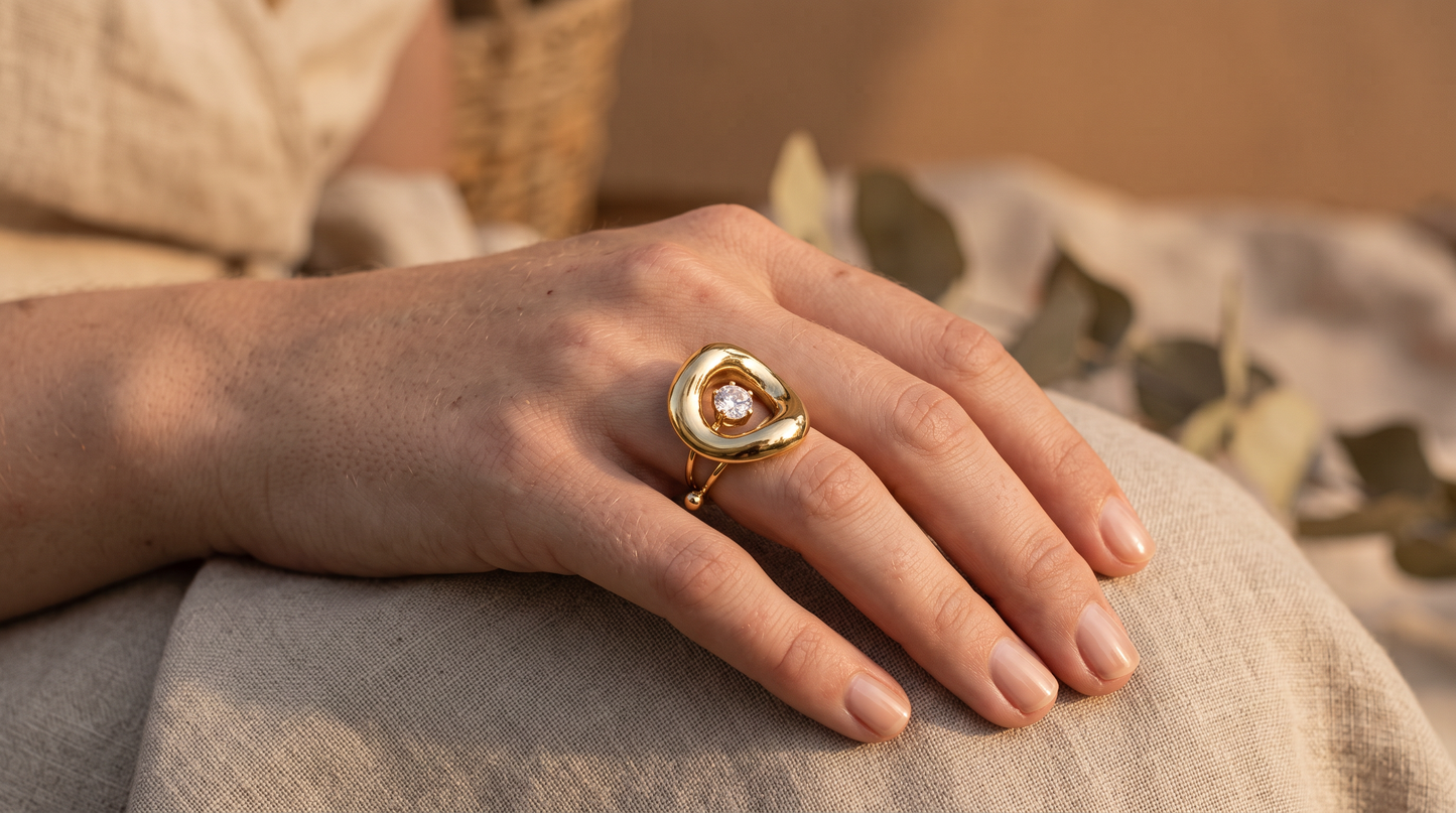 Bague Solitaire Cerclée Dorée