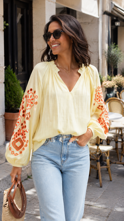 Blouse Brodée Jaune