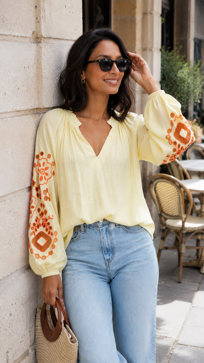 Blouse Brodée Jaune