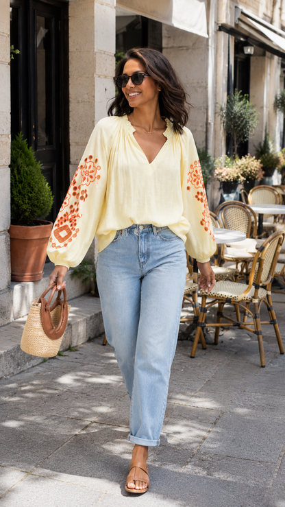 Blouse Brodée Jaune