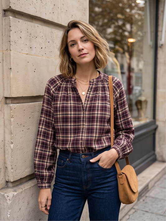 Blouse Lisa - Carreaux Prune