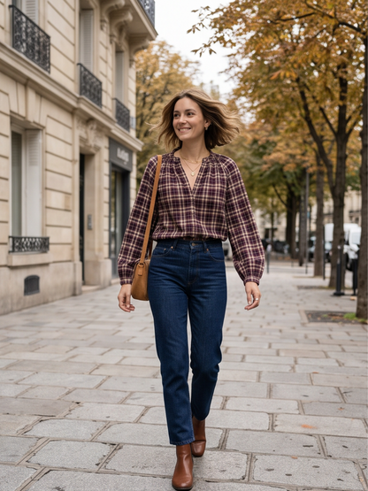Blouse Lisa - Carreaux Prune