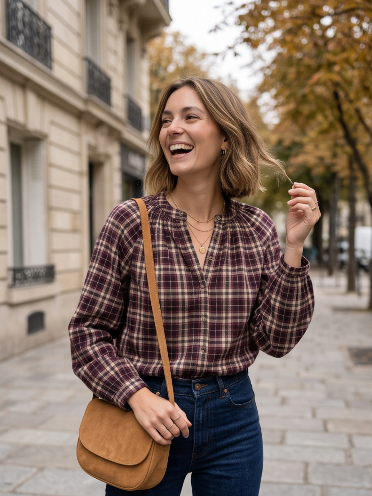 Blouse Lisa - Carreaux Prune