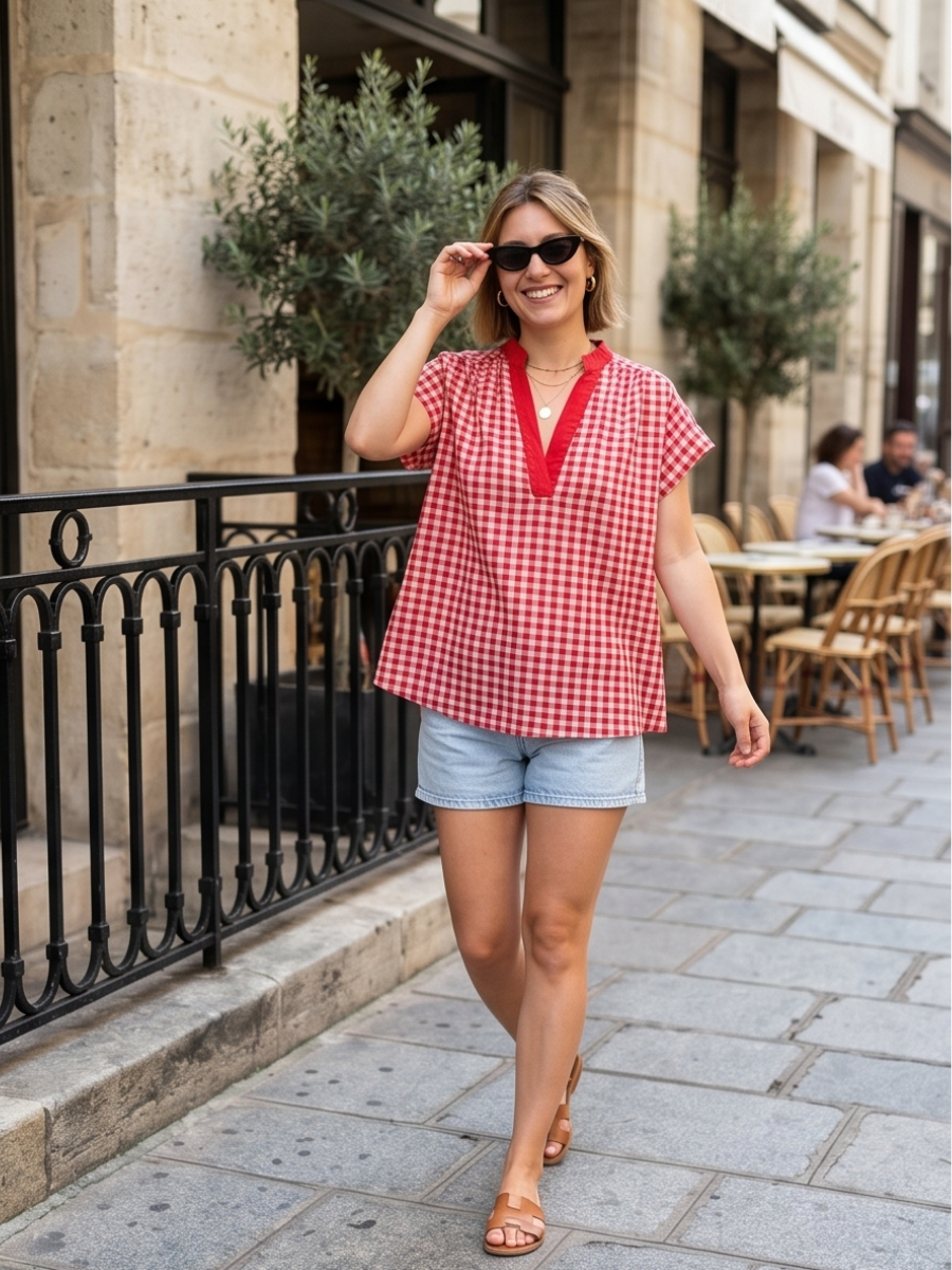 Blouse Manon - Carreaux Rouges